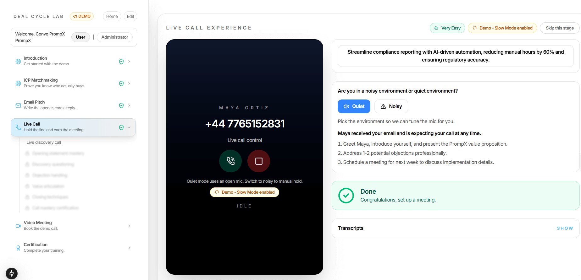 Live call experience screen