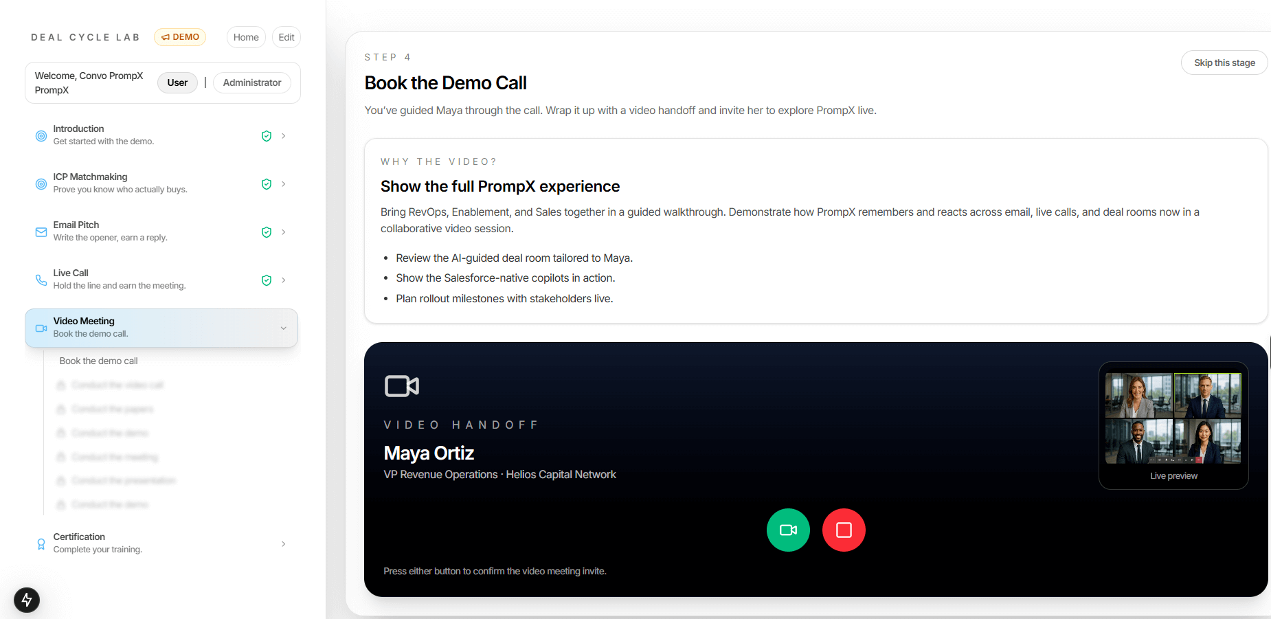 Book the demo call video handoff
